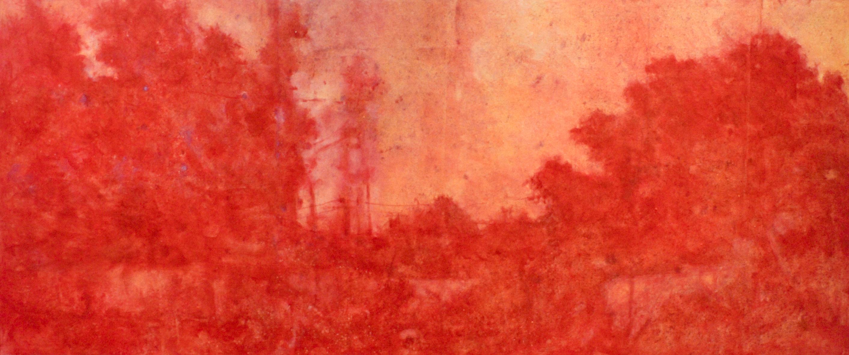 Fallow Field (Impressionist Abstracted Red Landscape Oil Painting on Canvas)