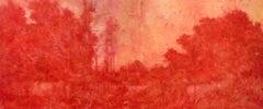 Campo en barbecho (Pintura al óleo sobre lienzo de paisaje rojo abstracto impresionista)
