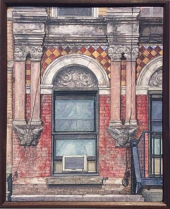 Madison Street (peinture photographique de nature morte réaliste d'un immeuble en briques rouges de New York)