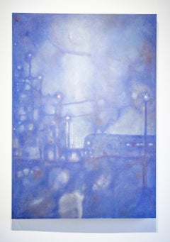 Midnight Special (Impressionist Periwinkle Blue Landscape Oil Painting, Canvas)