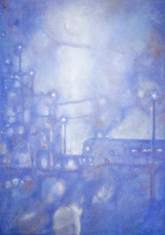 Midnight Special (Impressionist Periwinkle Blue Landscape Oil Painting, Canvas)