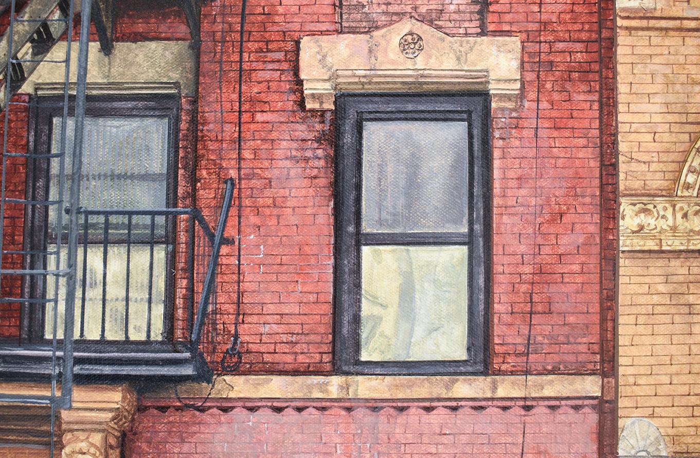 St. Marks (Photo-Realist Oil Painting of Classic NYC Brick Building) - Brown Still-Life Painting by Richard Britell