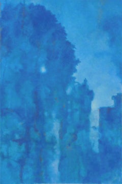 Versailles (Abstract Monochromatic Cerulean Blue Landscape Painting on Canvas)