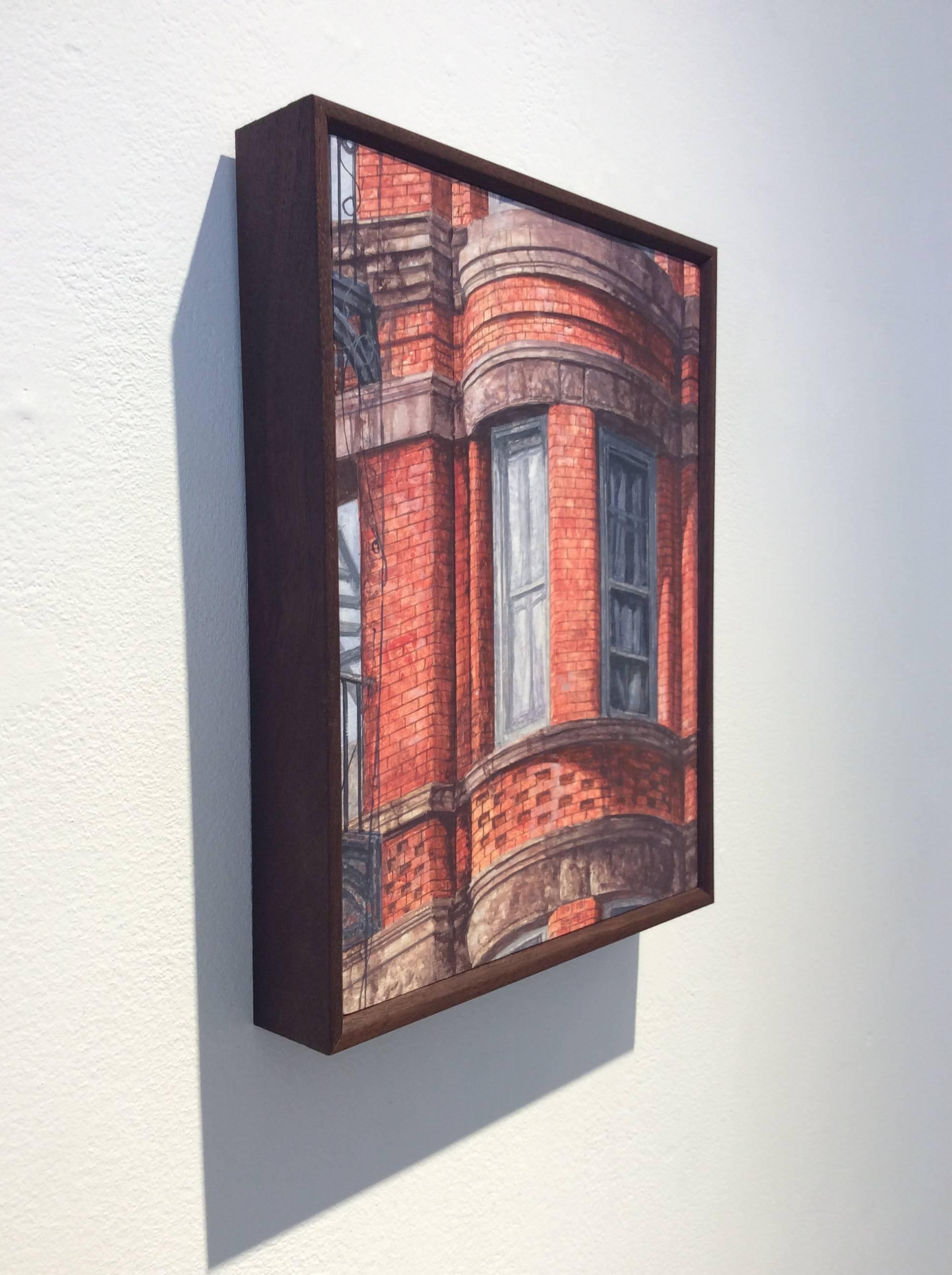 West Side Walk Up (Photo-Realist Still Life Painting of NYC Red Brick Building) 1