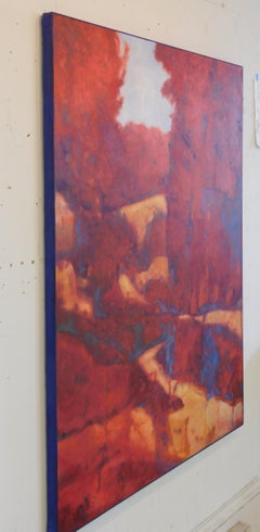 Il paesaggio di Wilhelm Meisters (pittura a olio di paesaggio verticale in rosso e blu)