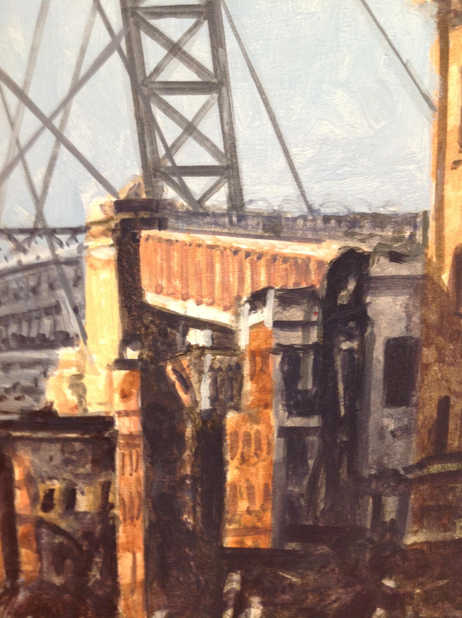 Williamsburg Bridge from the Brooklyn Side - Contemporary Painting by Richard Britell