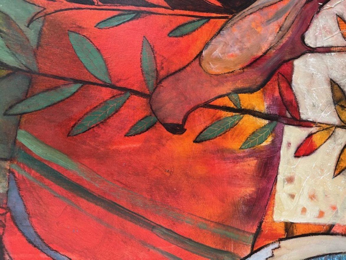 Paradise - Semi astratto contemporaneo di uccelli colorati e magici tropicali - Painting Contemporaneo di Richard Burel