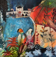 Paradise - Semi astratto contemporaneo di uccelli colorati e magici tropicali