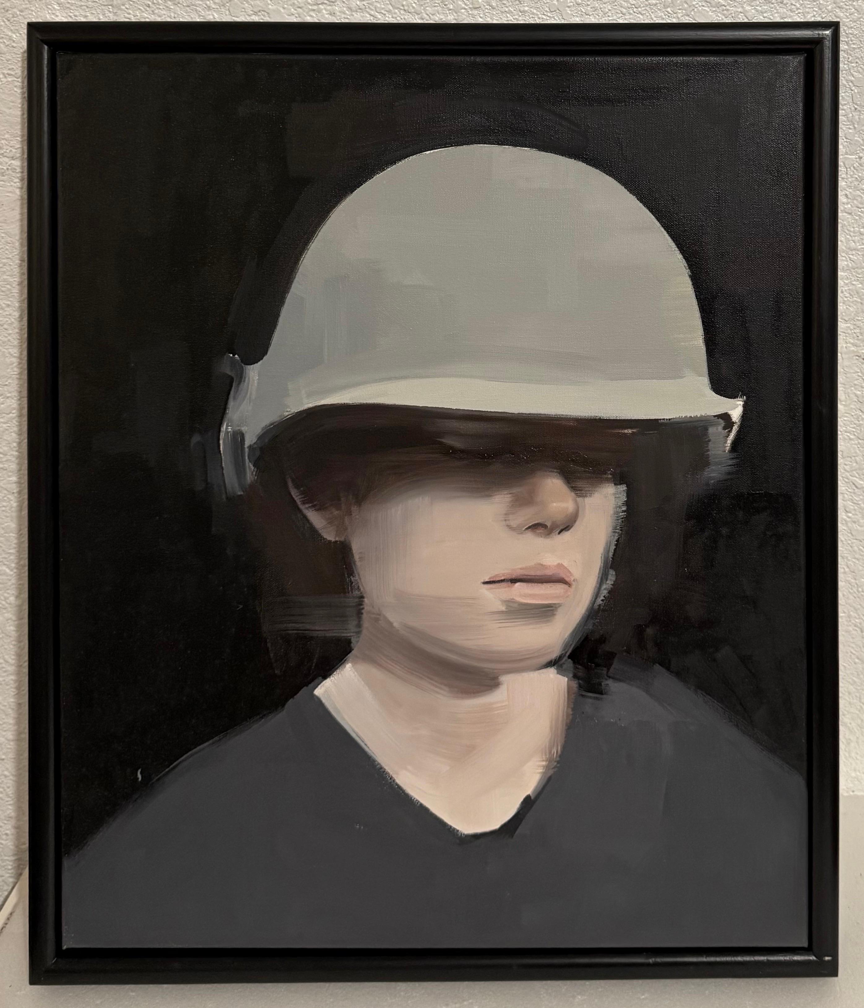 Maggie mit Helm Porträt Ölgemälde Richard Butler Psychedelic Furs Frontmann im Angebot 1