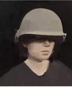 Maggie mit Helm Porträt Ölgemälde Richard Butler Psychedelic Furs Frontmann