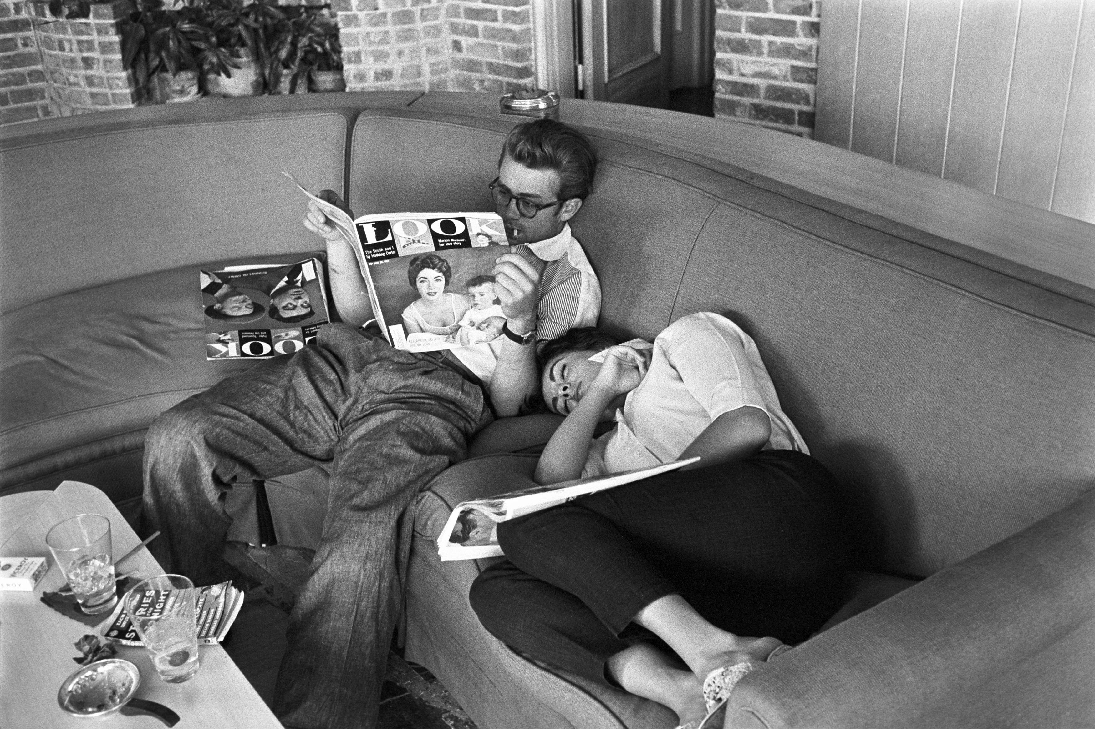 Richard C. (Dick) Miller Black and White Photograph - James Dean and Liz Taylor Relaxing During the Filming of GIANT