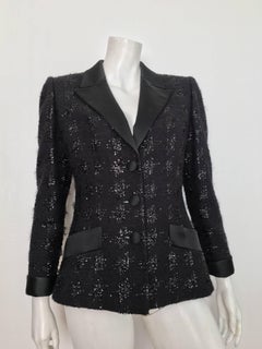 Richard Carriere Paris 1980s Black Mohair Tuxedo Jacket Size 6.