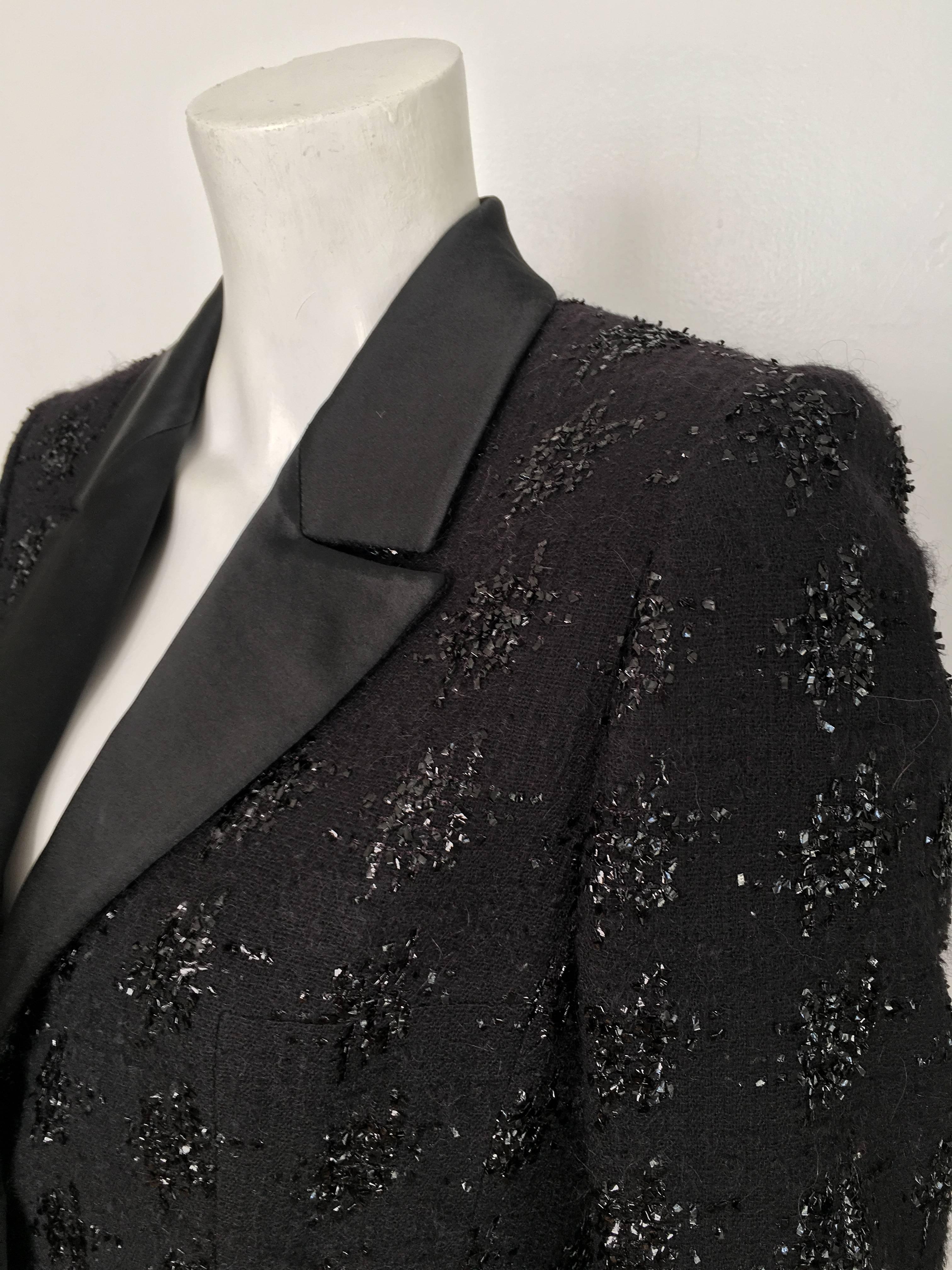 Richard Carriere Paris 1980s Black Mohair Tuxedo Jacket Size 6.  For Sale 5