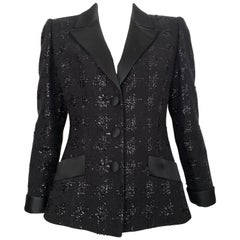 Richard Carriere Paris 1980s Black Mohair Tuxedo Jacket Size 6.