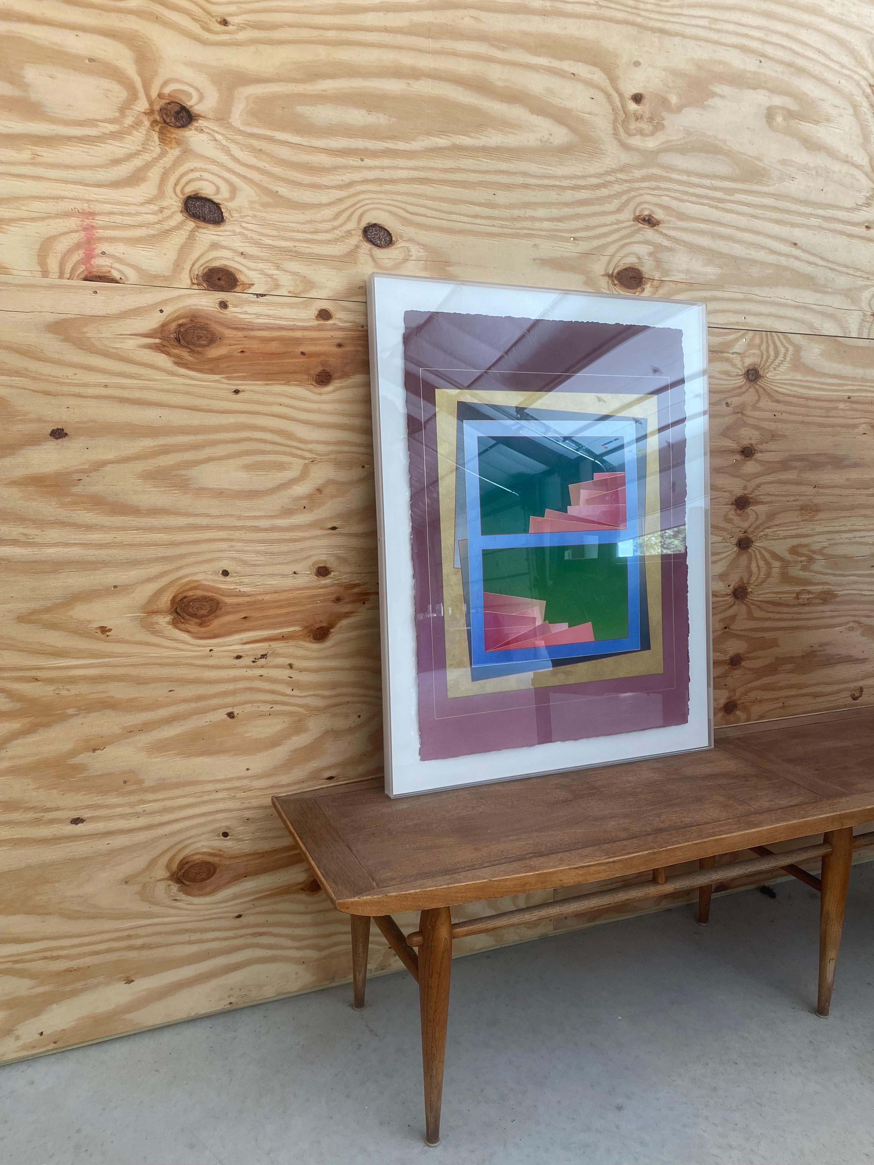 Originalgemälde von Richard Carter in individuellem Acrylrahmen mit Provenienz aus dem Weingarten Realty Investors Corporate Art Program und Kauffman Galleries (Houston, TX) en verso. Wir haben drei Stücke aus dieser Sammlung; bitte melden Sie sich