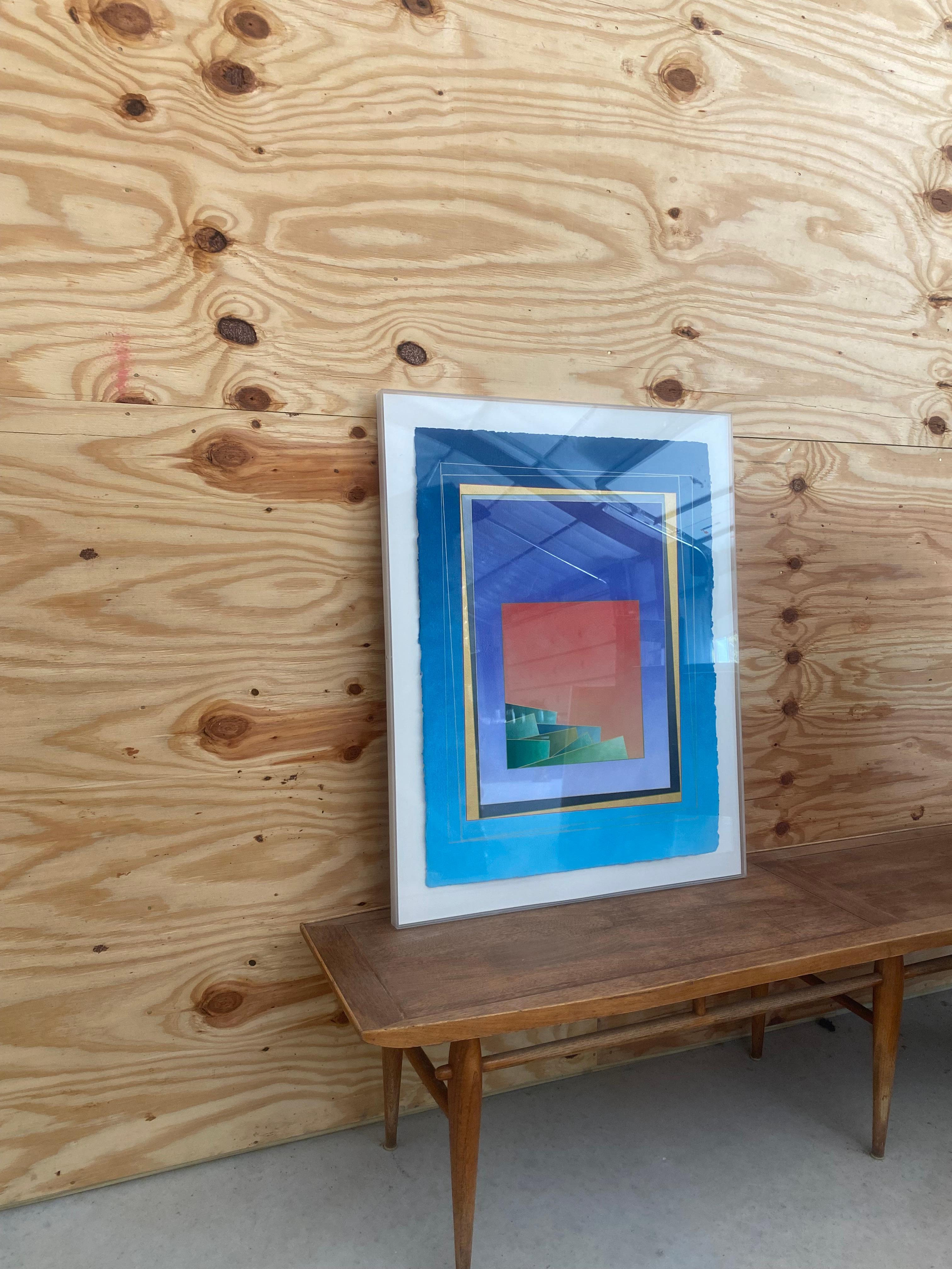 Originalgemälde von Richard Carter in individuellem Acrylrahmen mit Provenienz aus dem Weingarten Realty Investors Corporate Art Program und Kauffman Galleries (Houston, TX) en verso. Wir haben drei Stücke aus dieser Sammlung; bitte melden Sie sich