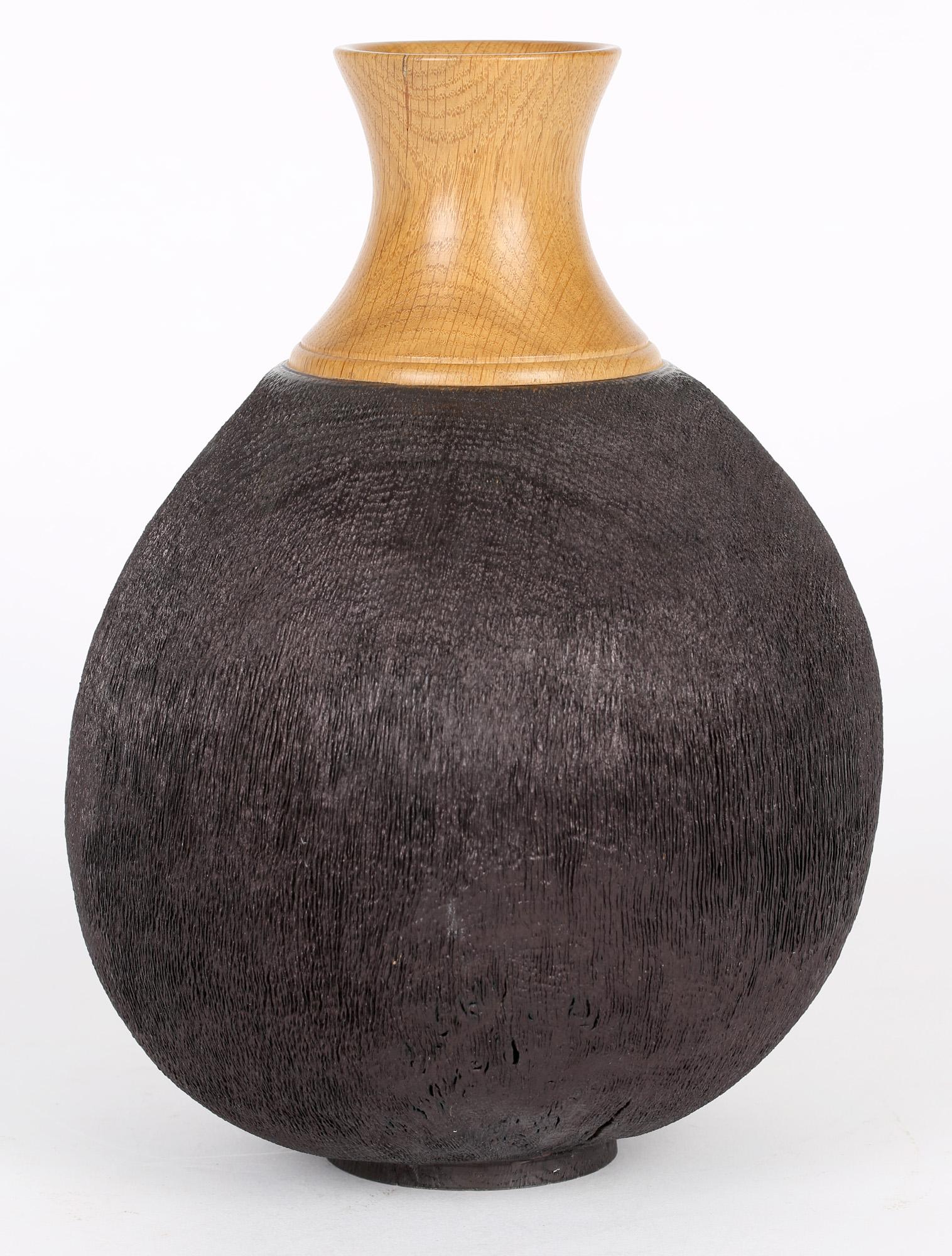 Richard Chapman English Hand Turned And Stained Oak Wood Vase For Sale 7