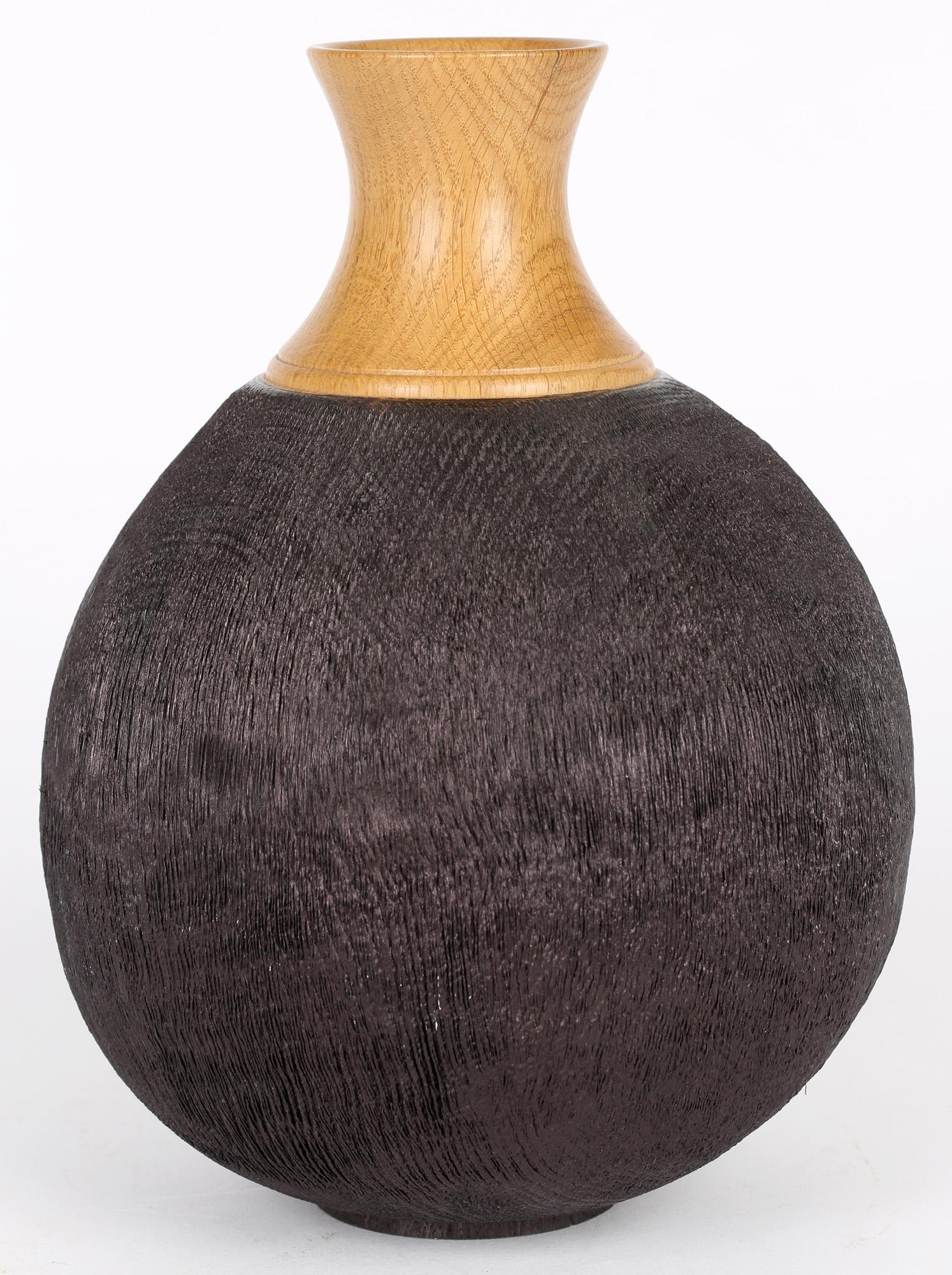 Richard Chapman English Hand Turned And Stained Oak Wood Vase For Sale 9