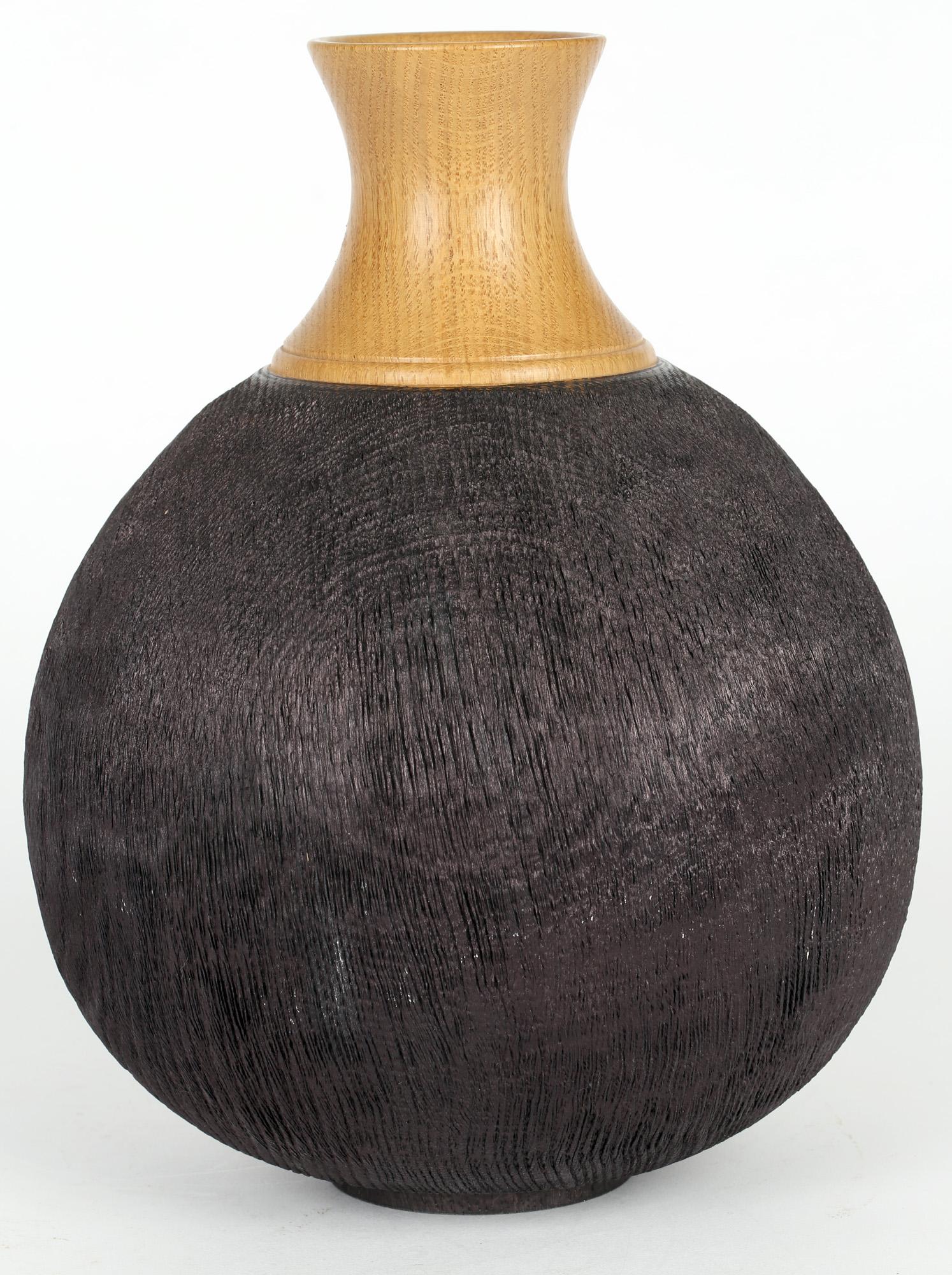 Modern Richard Chapman English Hand Turned And Stained Oak Wood Vase For Sale