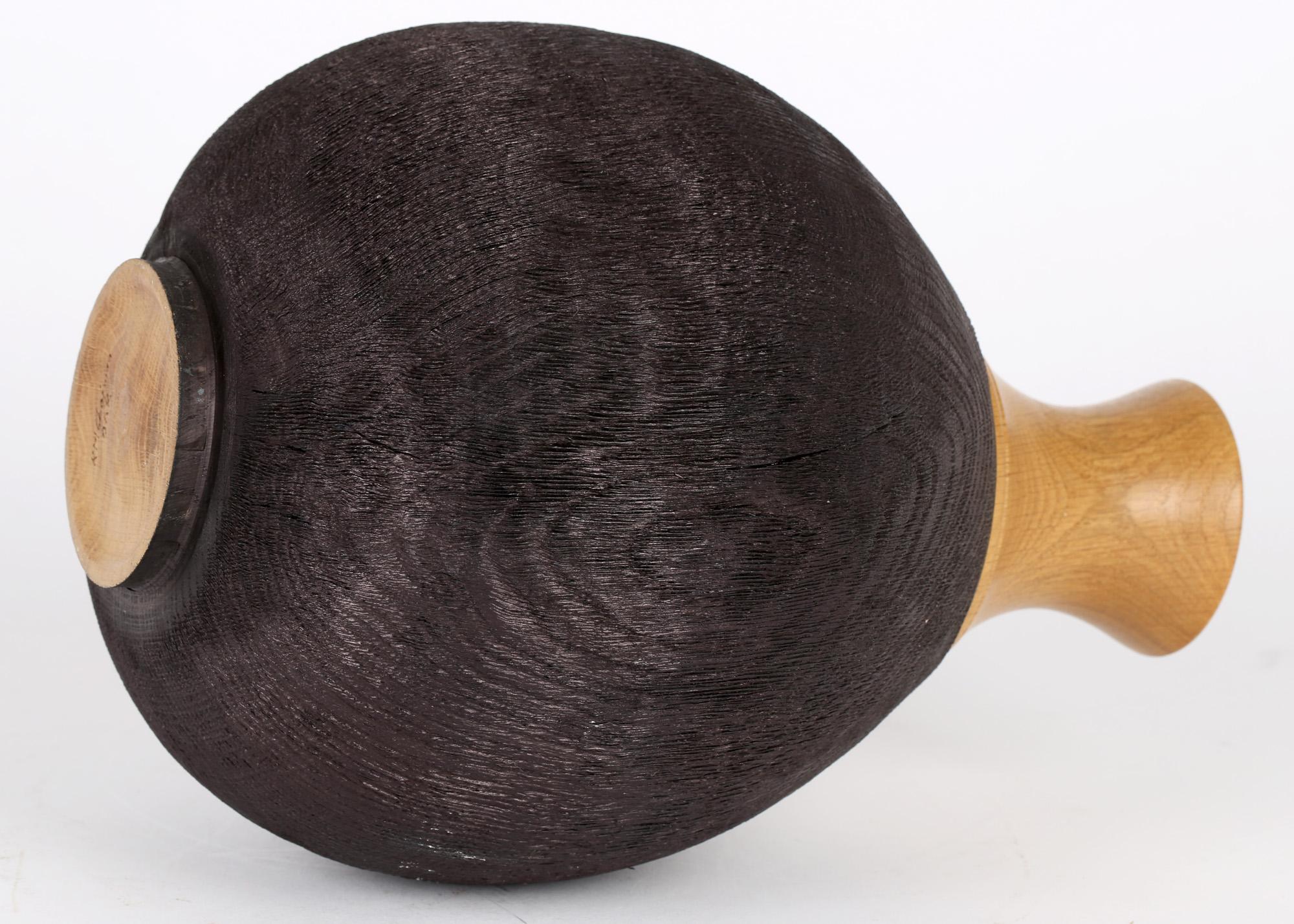 Hand-Crafted Richard Chapman English Hand Turned And Stained Oak Wood Vase For Sale
