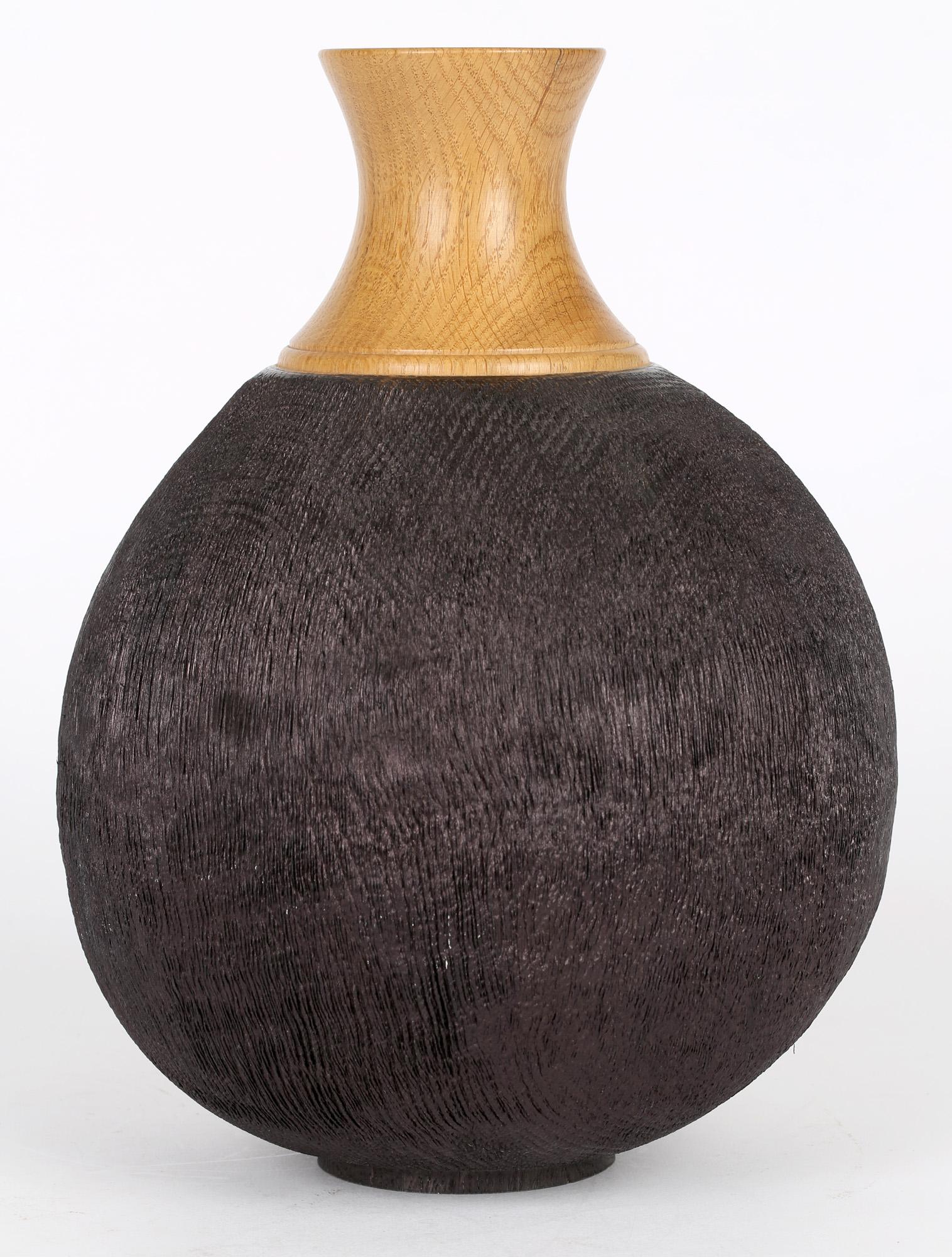 Richard Chapman English Hand Turned And Stained Oak Wood Vase For Sale 1