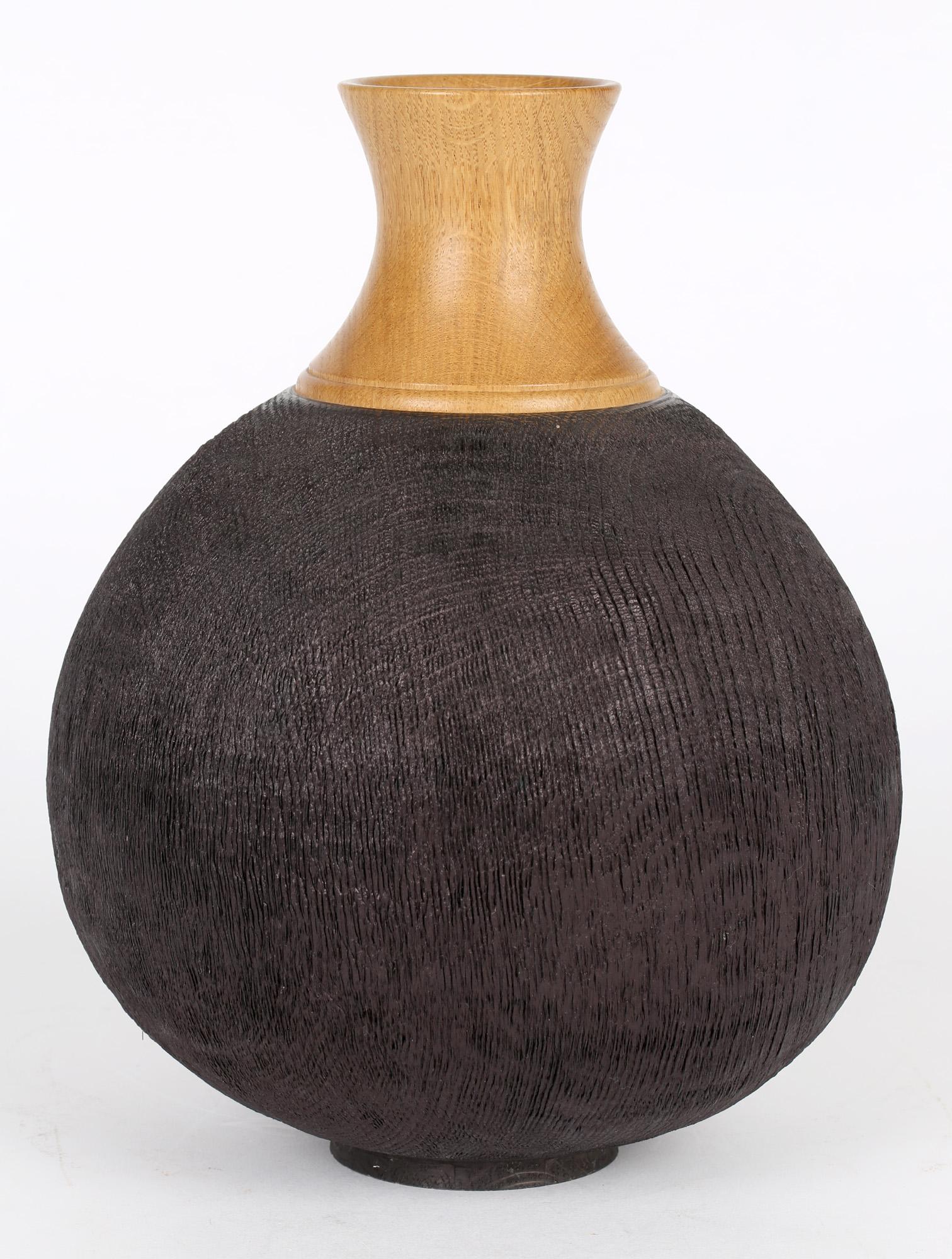 Richard Chapman English Hand Turned And Stained Oak Wood Vase For Sale 3