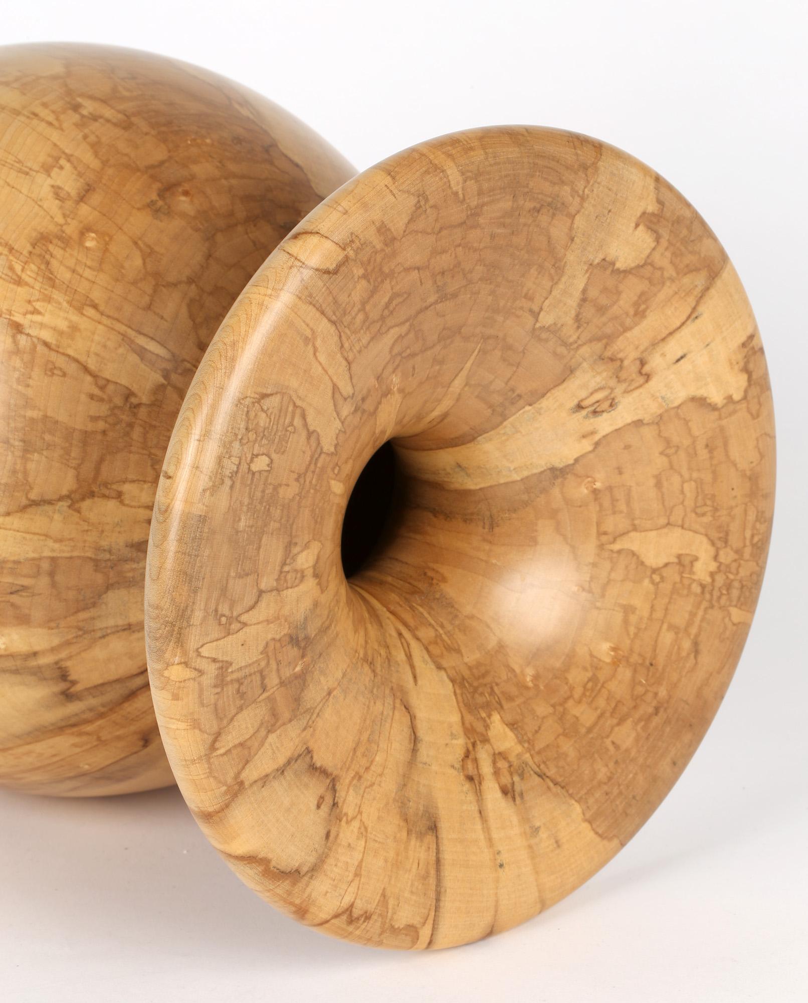 Hand-Crafted Richard Chapman English Large Hand Turned Spalted Sycamore Vase For Sale