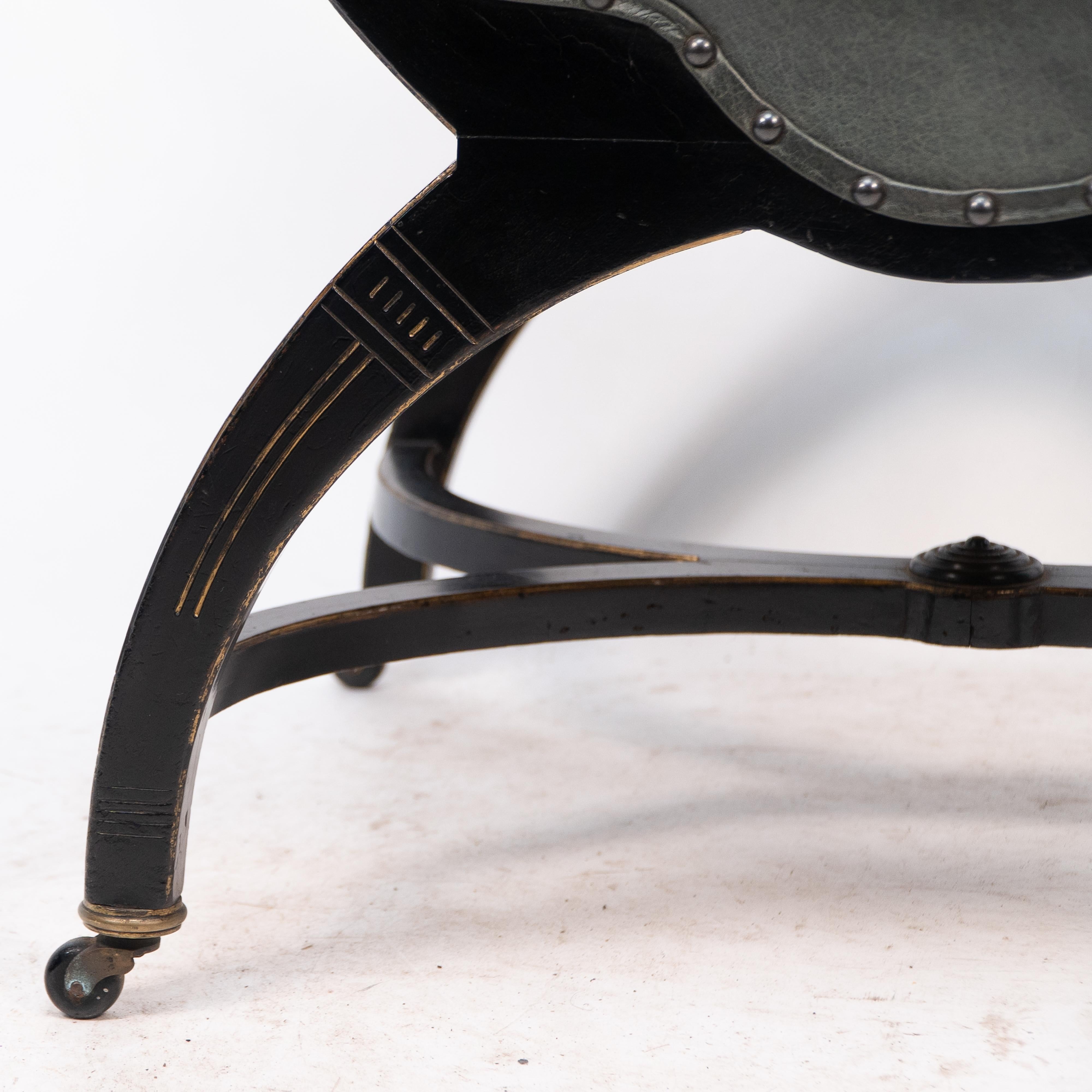 Richard Charles Aesthetic Movement Ebonised Elbow Chair with X Frame stretcher For Sale 4