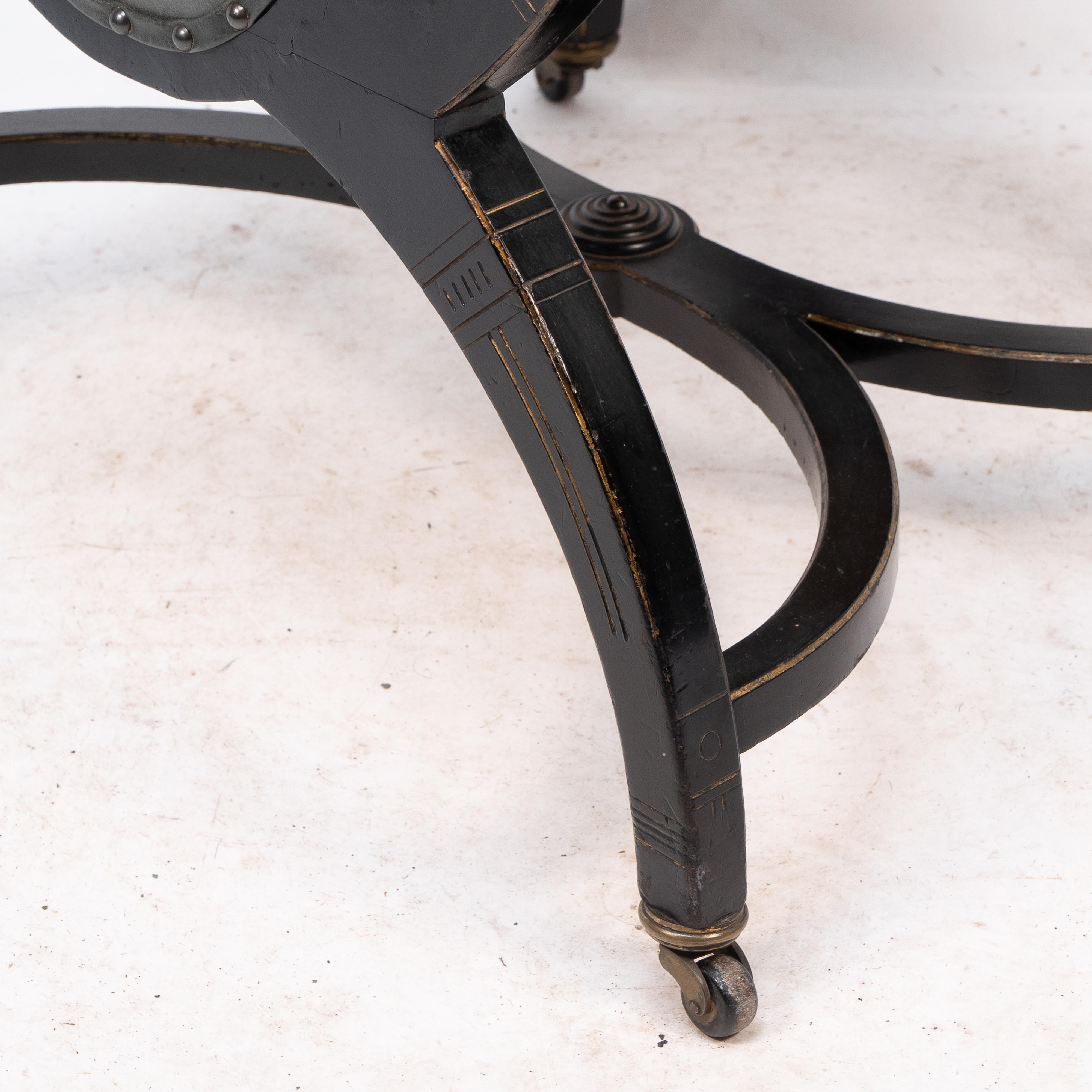 Richard Charles Aesthetic Movement Ebonised Elbow Chair with X Frame stretcher For Sale 5