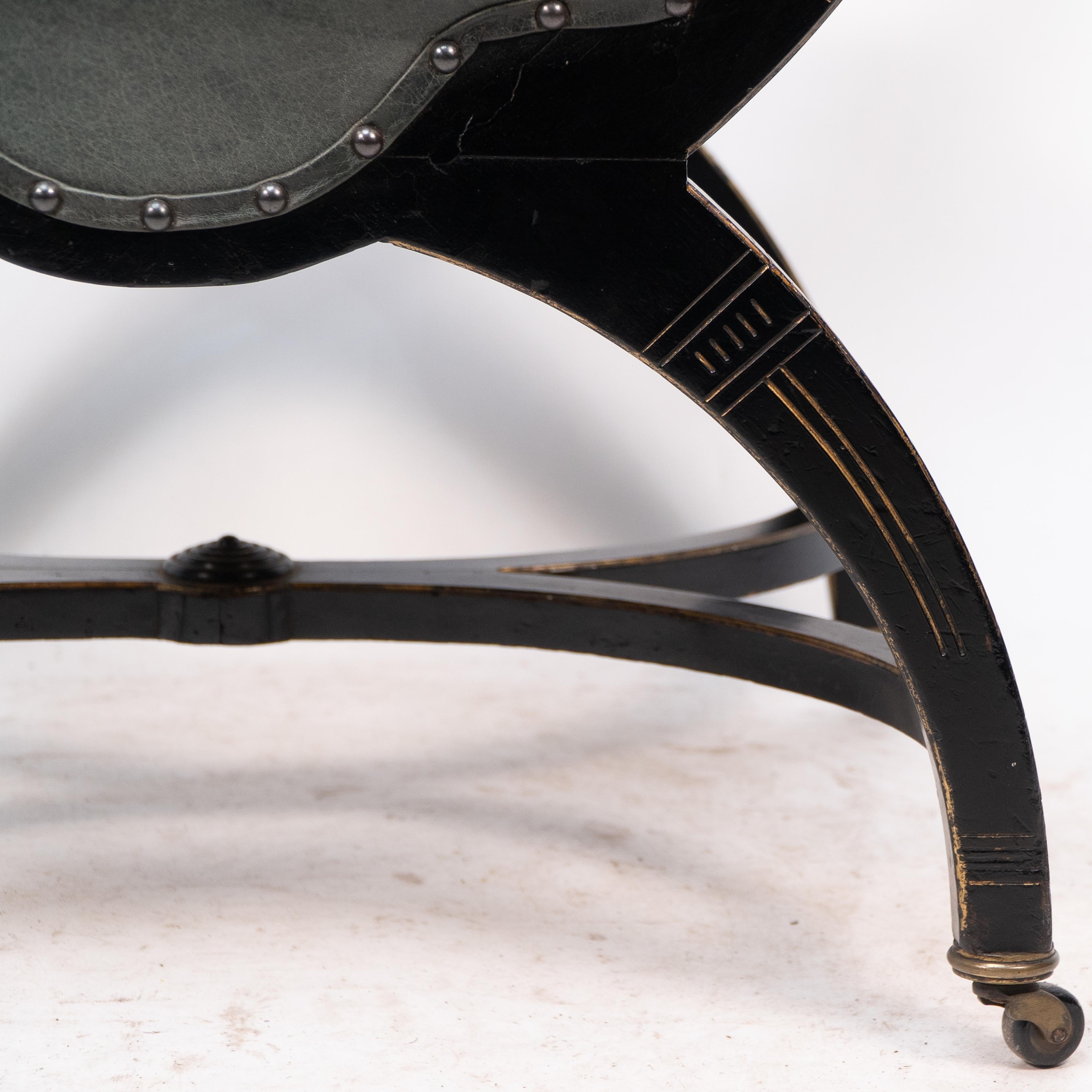 Richard Charles Aesthetic Movement Ebonised Elbow Chair with X Frame stretcher For Sale 6