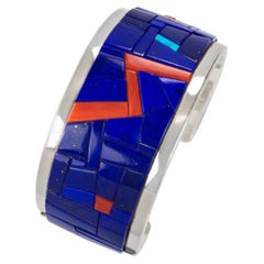 Richard Chavez Lapis Lazuli Coral Turquoise and Sterling Silver Cuff 1990