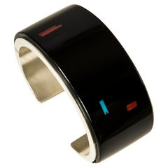 Richard Chavez Black Jade Turquoise Coral and Sterling Silver Cuff 2000