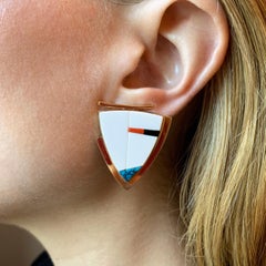 Richard Chavez Dolomite, Turquoise, Black Jade, and Gold Earrings 2016