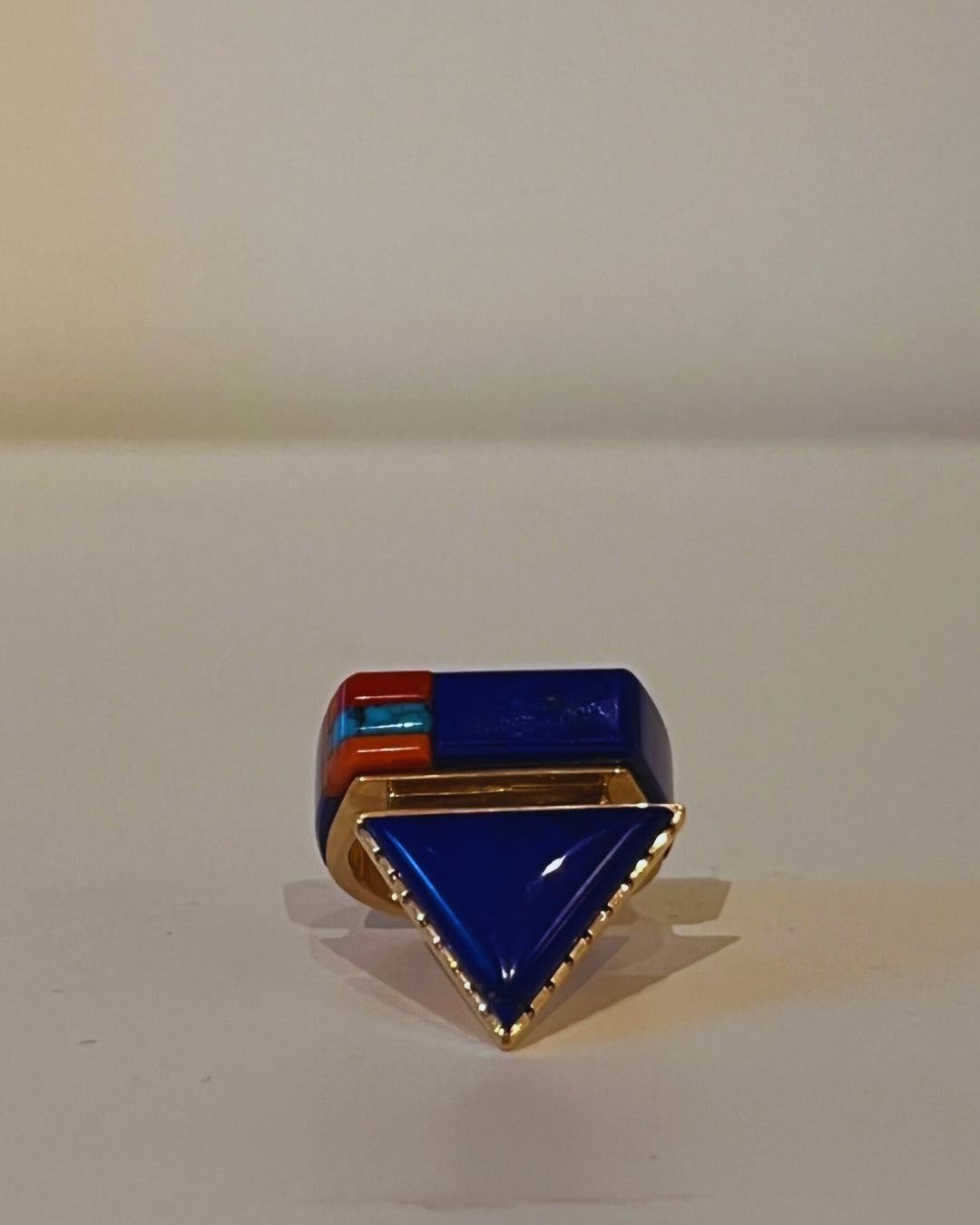 Richard Chavez Ring aus Gelbgold mit Lapis Koralle Türkis und Gelbgold 1997 im Angebot 3
