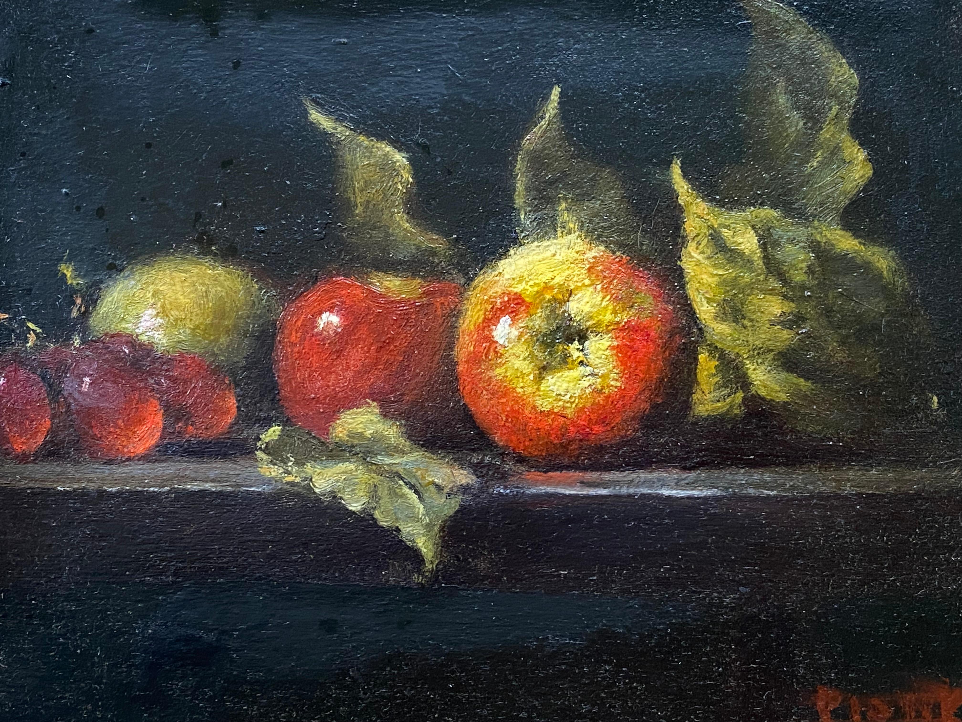 Hier ist ein sehr gut ausgeführtes Stillleben mit Äpfeln des amerikanischen Künstlers Richard C. Pionk zu sehen.  Signiert unten rechts 