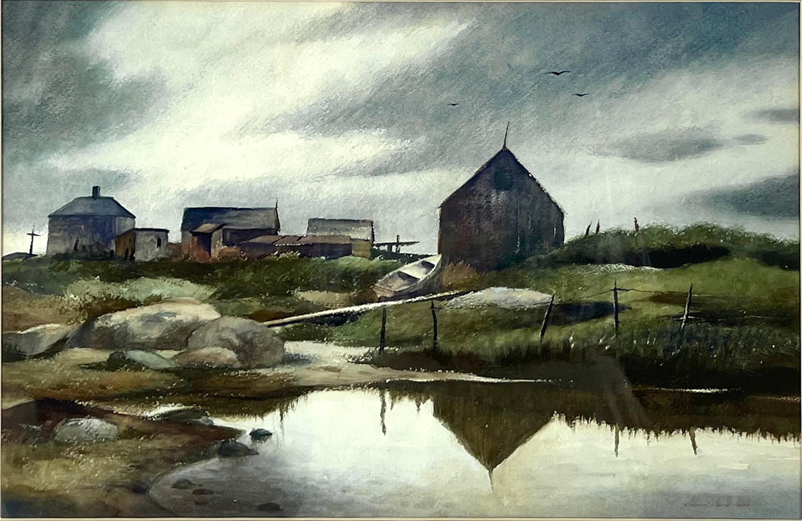 Village de pêcheurs - Massachusetts Aquarelle sur papier - Painting de Richard Clark Hare