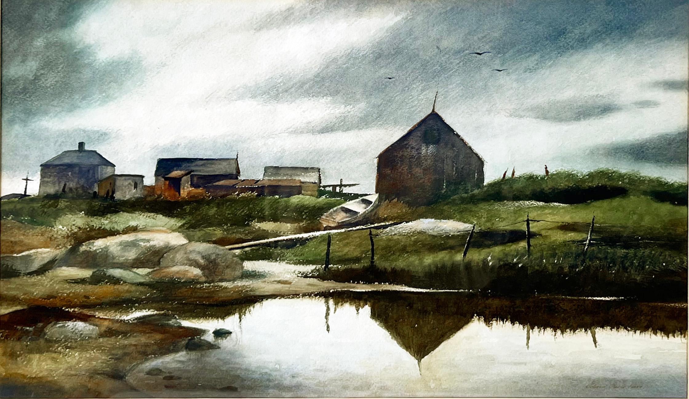 Village de pêcheurs - Massachusetts Aquarelle sur papier - Impressionnisme américain Painting par Richard Clark Hare