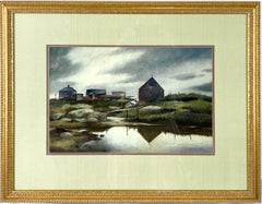 Vintage Fishing Village - Massachusetts Watercolor on Paper