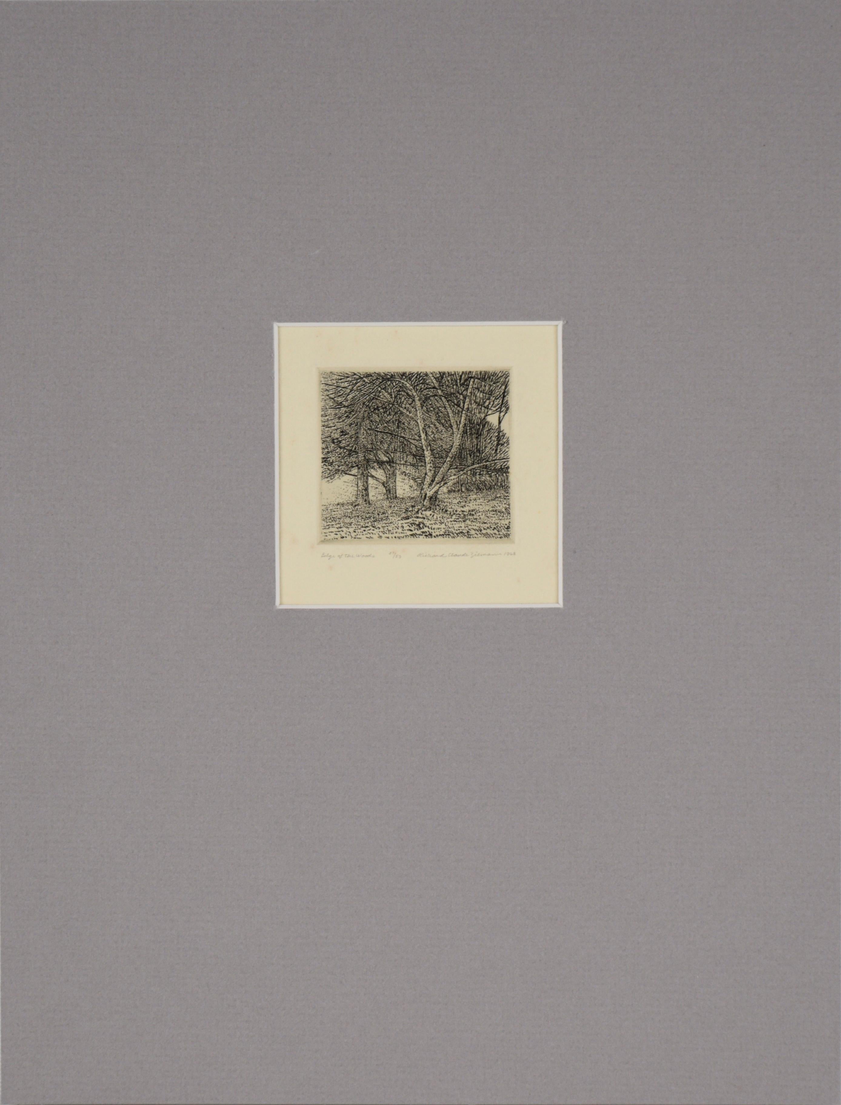 Richard Claude Ziemann Landscape Print - "Edge Of The Woods" - 1968 Etching on Paper