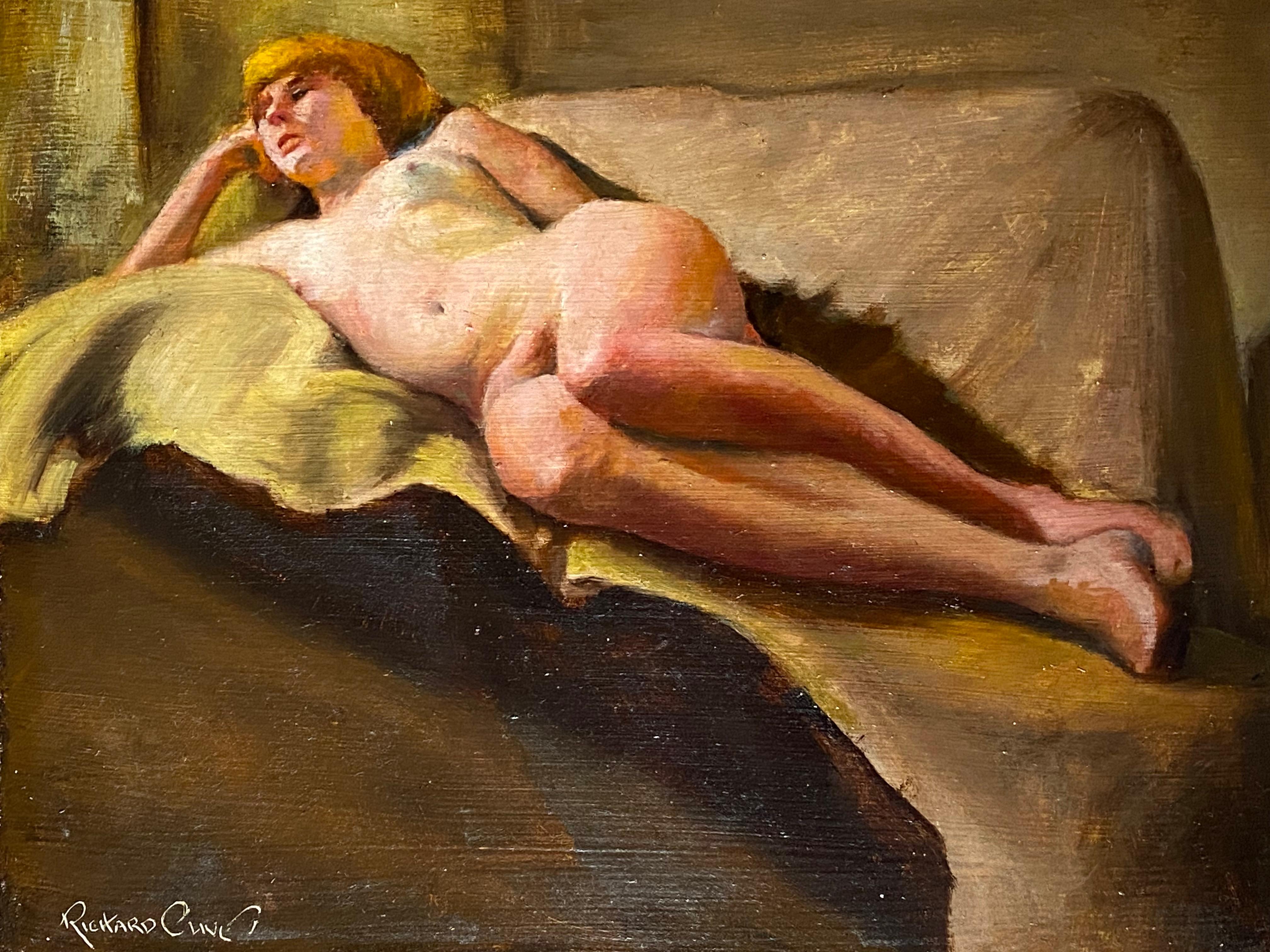 “Reclining Female Nude” - Post-Modern Painting by Richard Clive