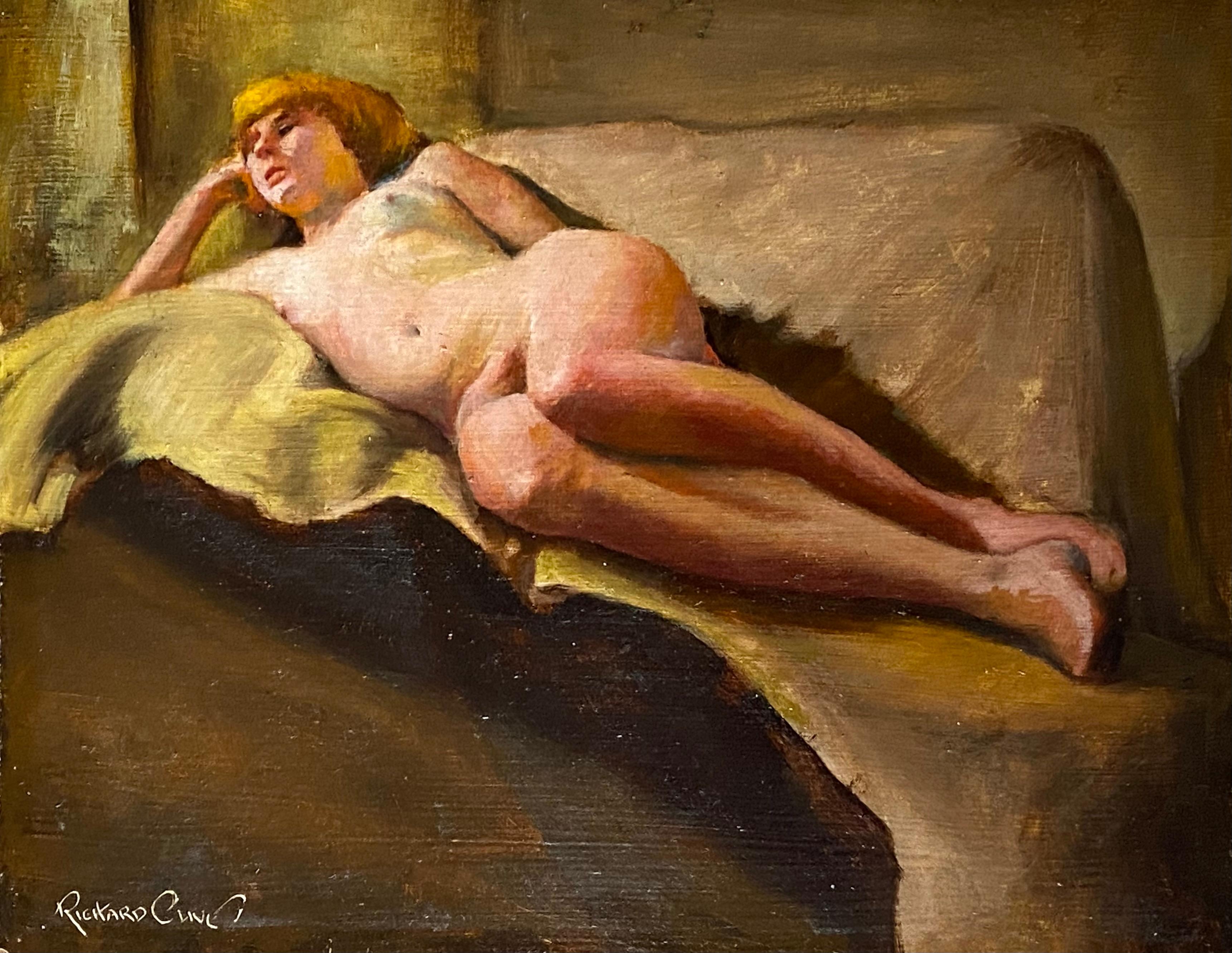 Richard Clive Nude Painting - “Reclining Female Nude”