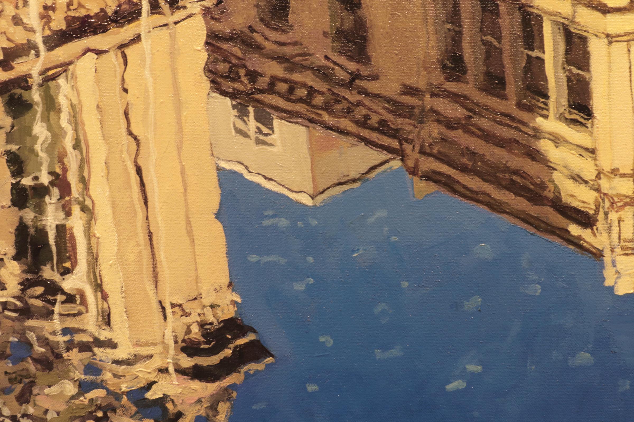 6TH AVENUE REFLECTION - New York City / Scène de rue pluvieuse / Photorealism - Gris Landscape Painting par Richard Combes