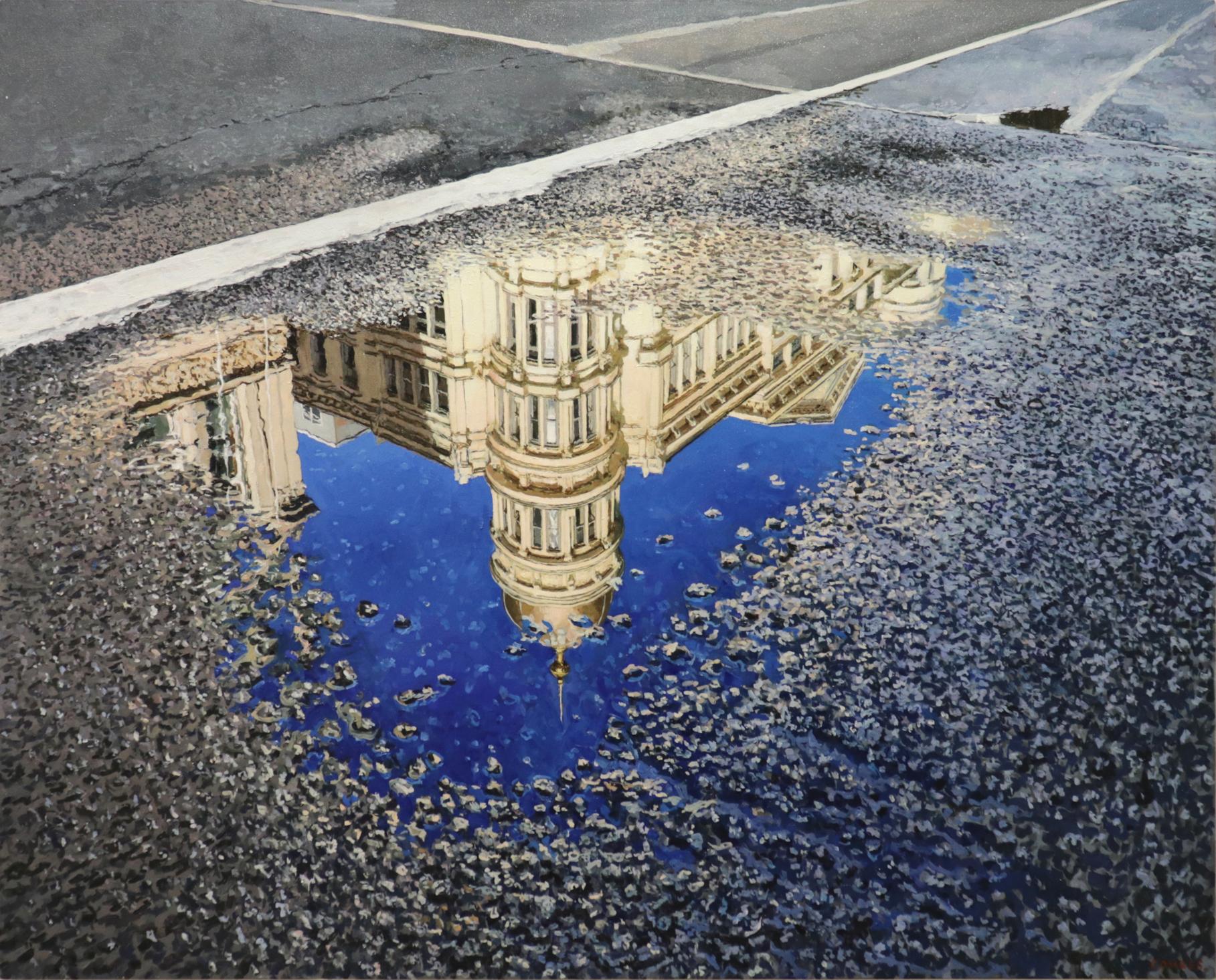 Richard Combes Landscape Painting - 6TH AVENUE REFLECTION - New York City / Rainy Street Scene / Photorealism