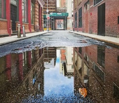 AUTUMN REFLECTIONS STAPLE STREET MANHATTAN, photorealism, red brick, reflection