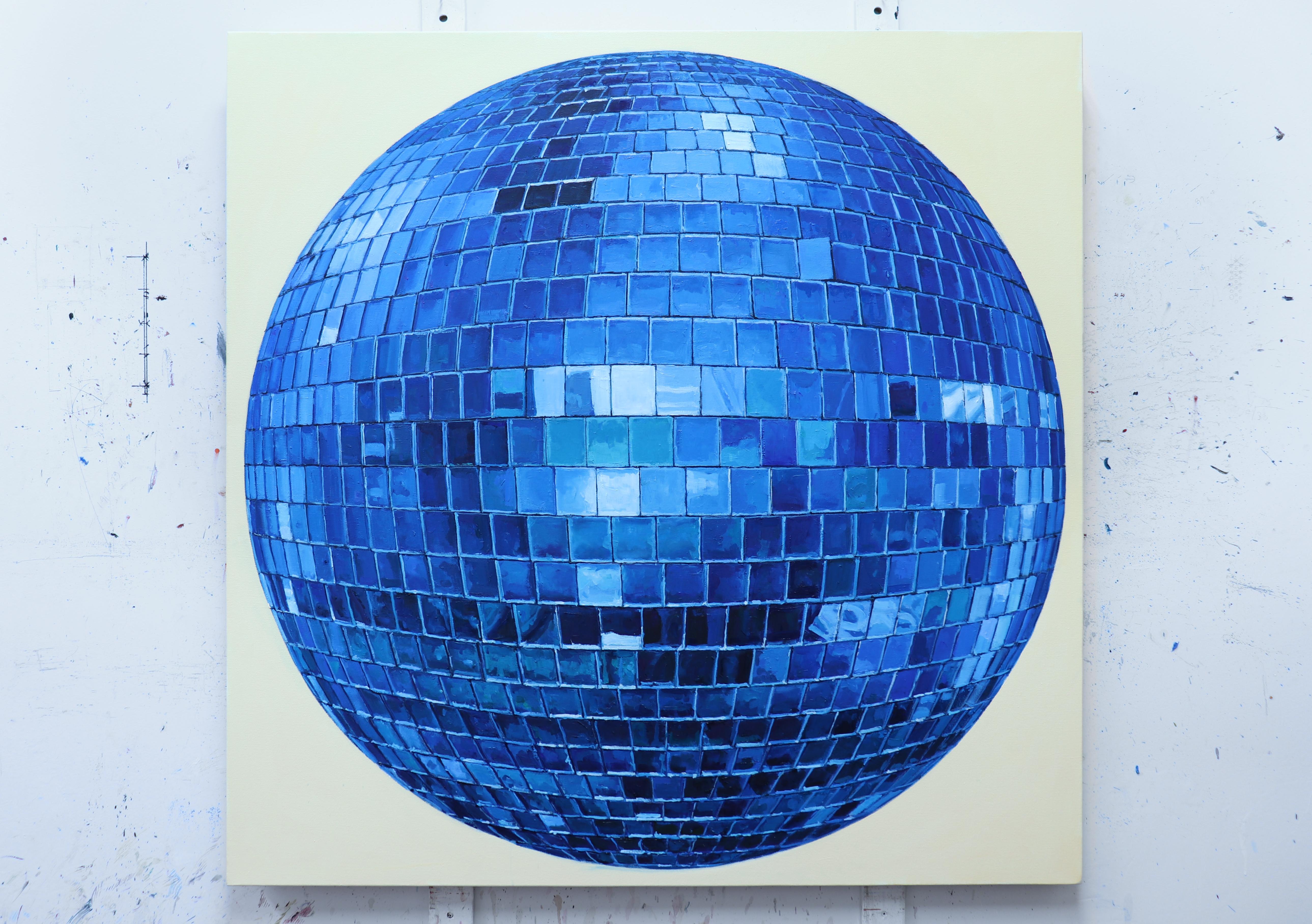 DISCO BALL - Peinture photoréaliste / Image en miroir / Reflections / Cobalt - Contemporain Painting par Richard Combes