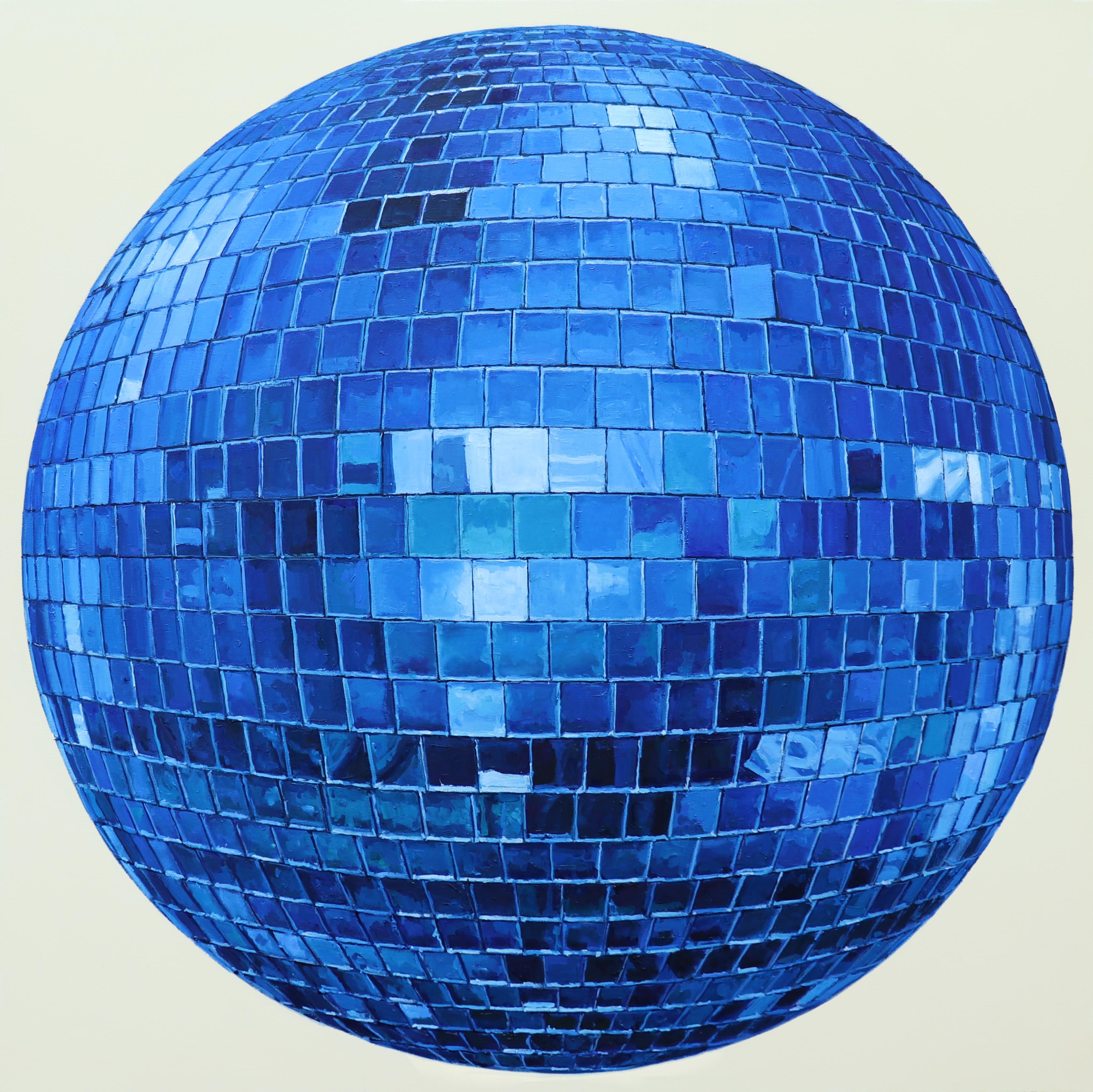 BOLA DISCO AZUL - Pintura fotorrealista / Imagen reflejada / Reflejos / Cobalto - Painting de Richard Combes