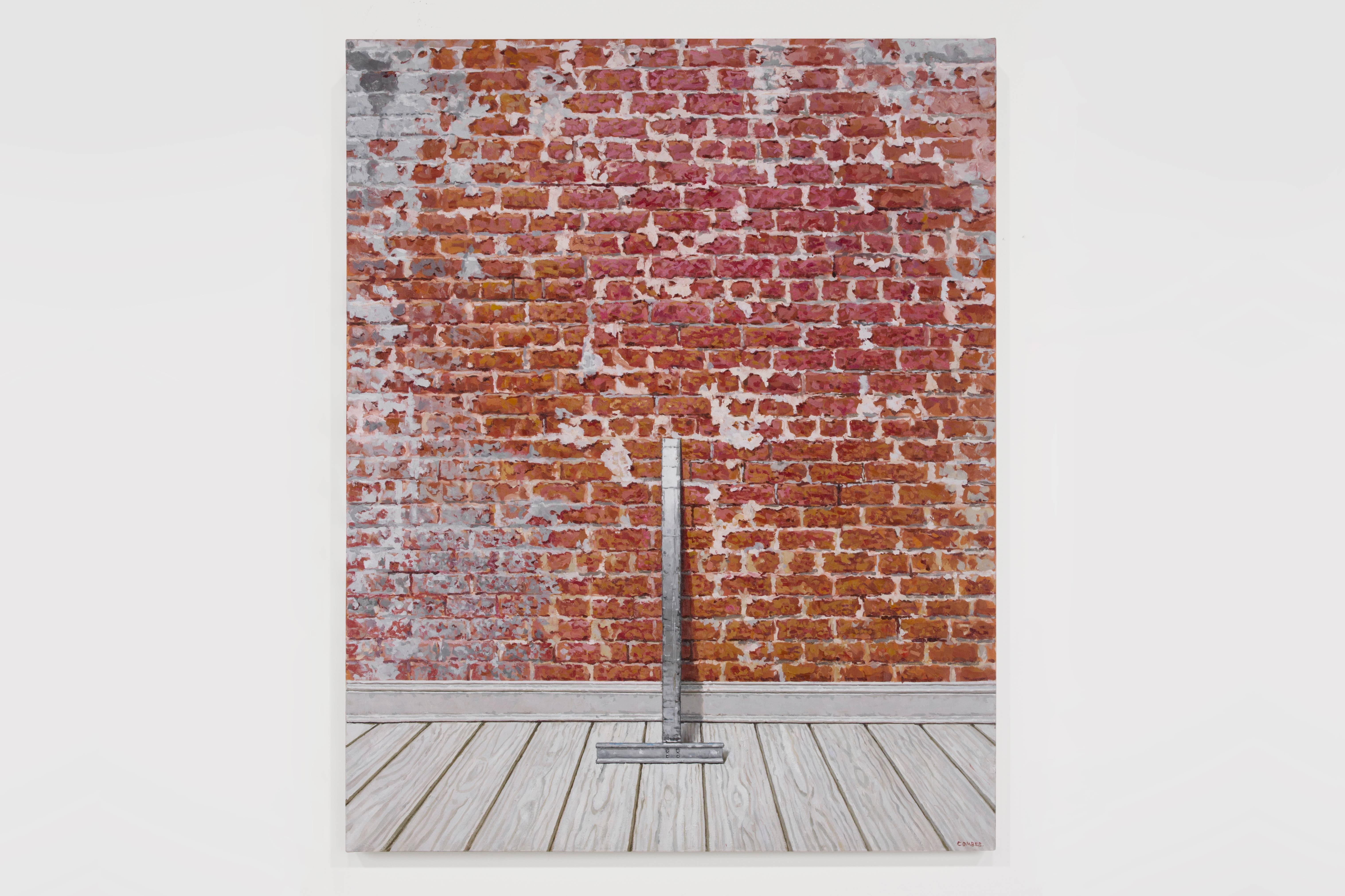 CENTER POINT - Photorealism / Exposed Red Brick Wall / Contrast - Painting by Richard Combes