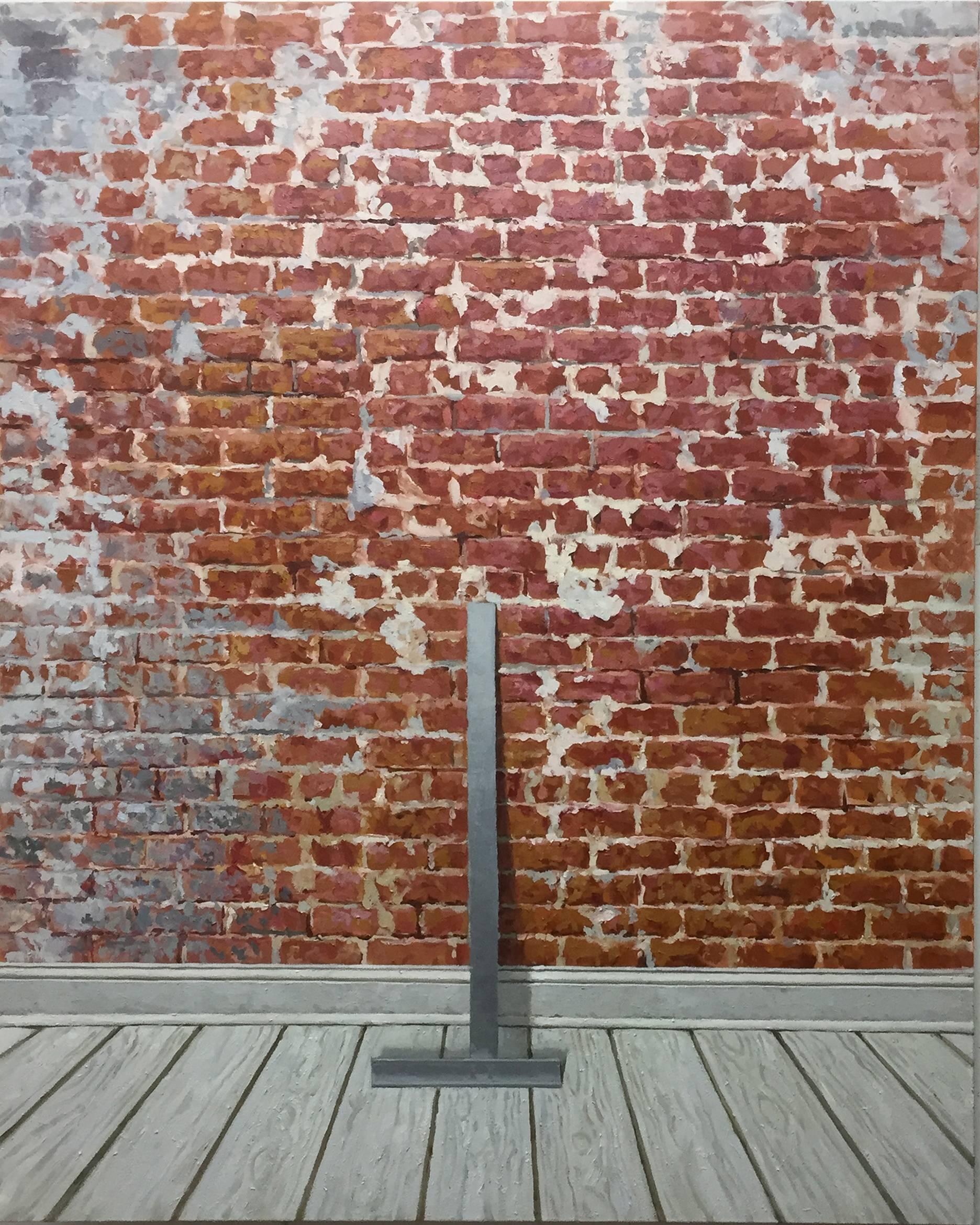 Richard Combes Interior Painting - CENTER POINT - Photorealism / Exposed Red Brick Wall / Contrast