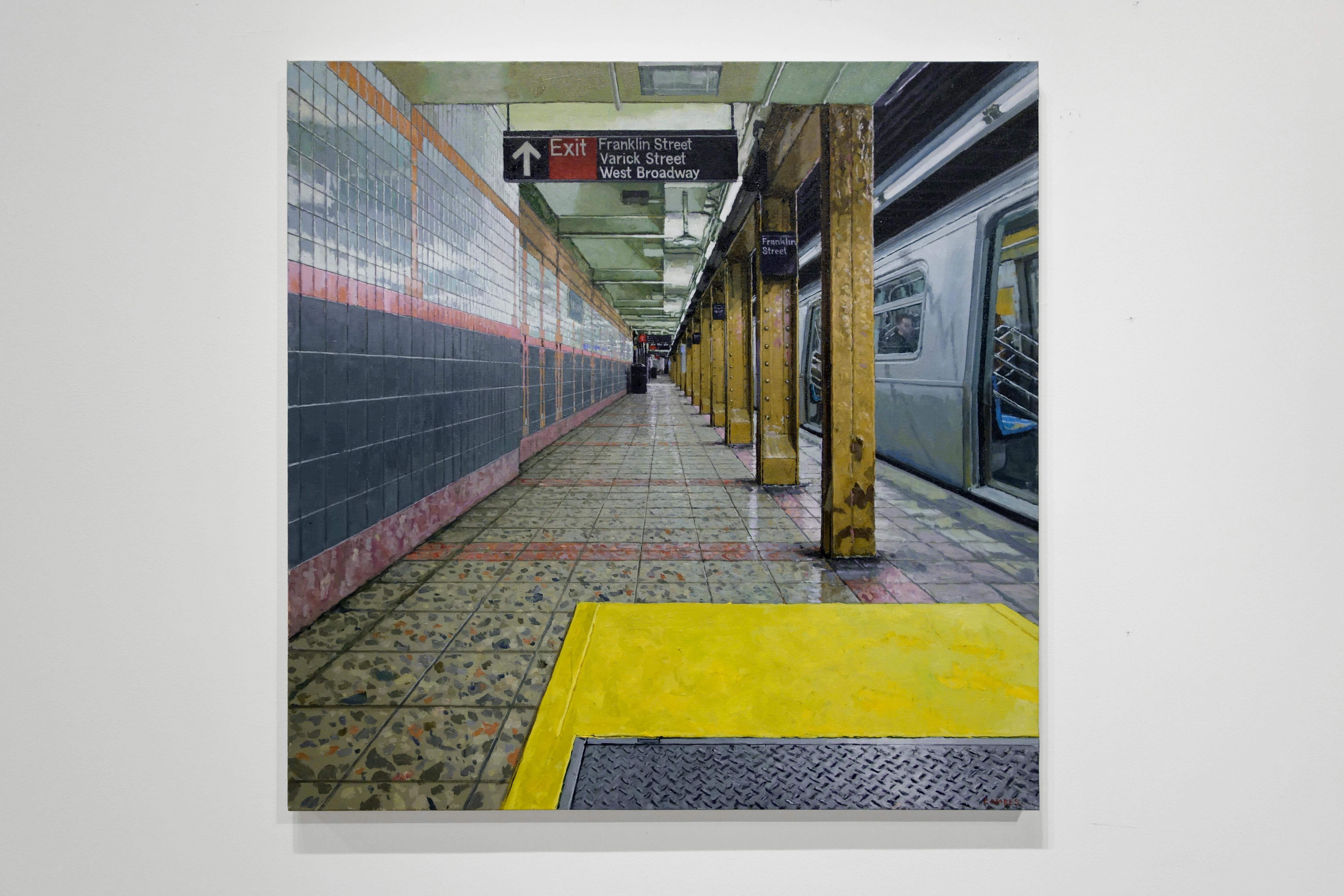 CONVERGENCE - Realism / New York City / Subway  - Painting by Richard Combes