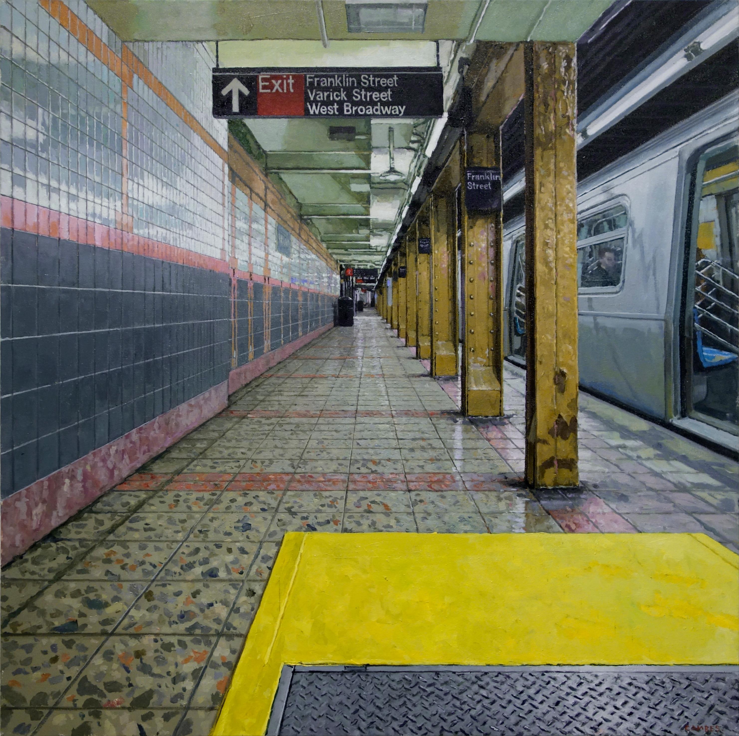 Richard Combes Interior Painting - CONVERGENCE - Realism / New York City / Subway 